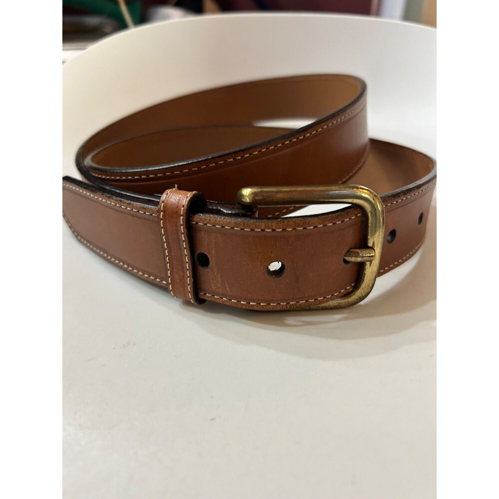 Men’s Light Brown Genuine Leather Belt size 40/100 cm Gold Buckle - Picture 2 of 3